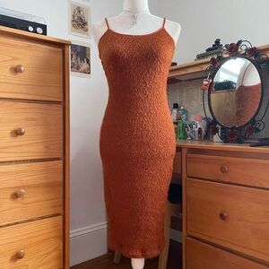 Burnt Orange Eyelash Textured Knit Midi Bodycon Dress